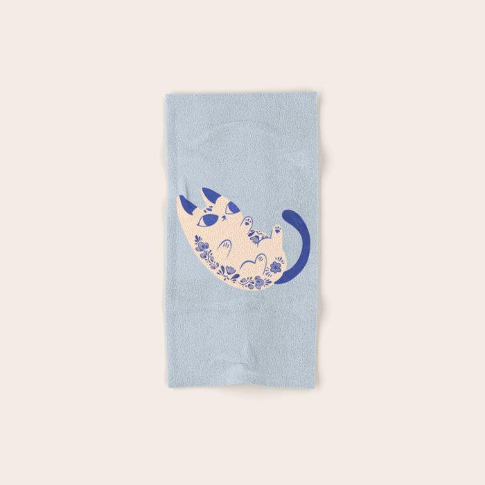Purrcelin Cat Butt - Charming Delft Pottery Kitty Bath Towel Gallery Image 1