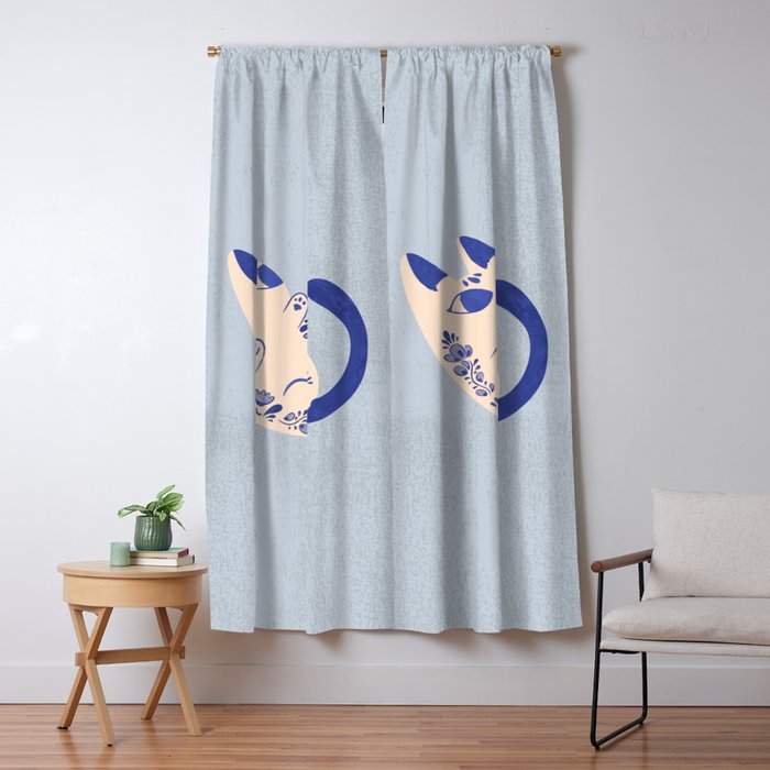 Purrcelin Cat Butt - Charming Delft Pottery Kitty Window Curtain Gallery Image 1