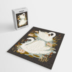 Swan Dance - Charcoal Black Background Jigsaw Puzzle Gallery Image 2