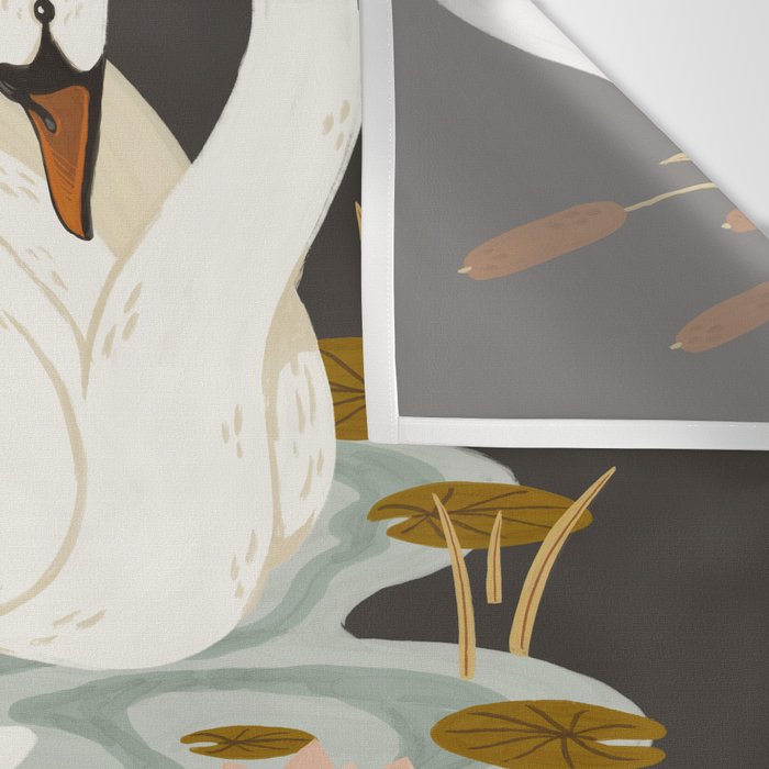 Swan Dance - Charcoal Black Background Wall Tapestry Gallery Image 3