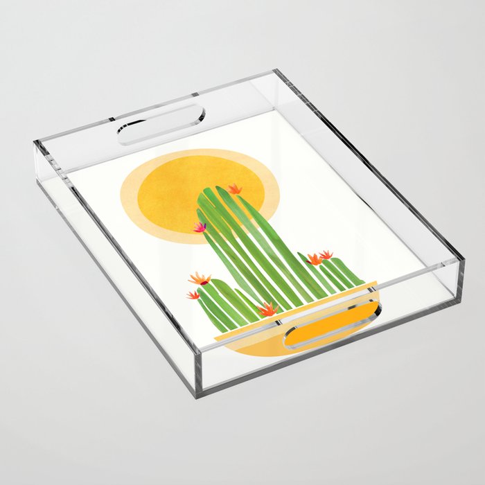 Golden Summer Cactus Acrylic Tray Gallery Image 1