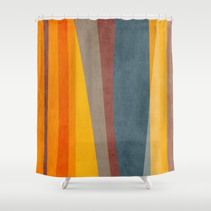 Orange Blue Yellow Beige Modern MCM Art Shower Curtain Gallery Image 1