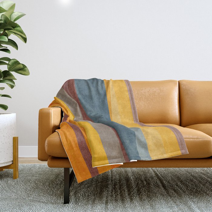 Orange Blue Yellow Beige Modern MCM Art Throw Blanket Gallery Image 1