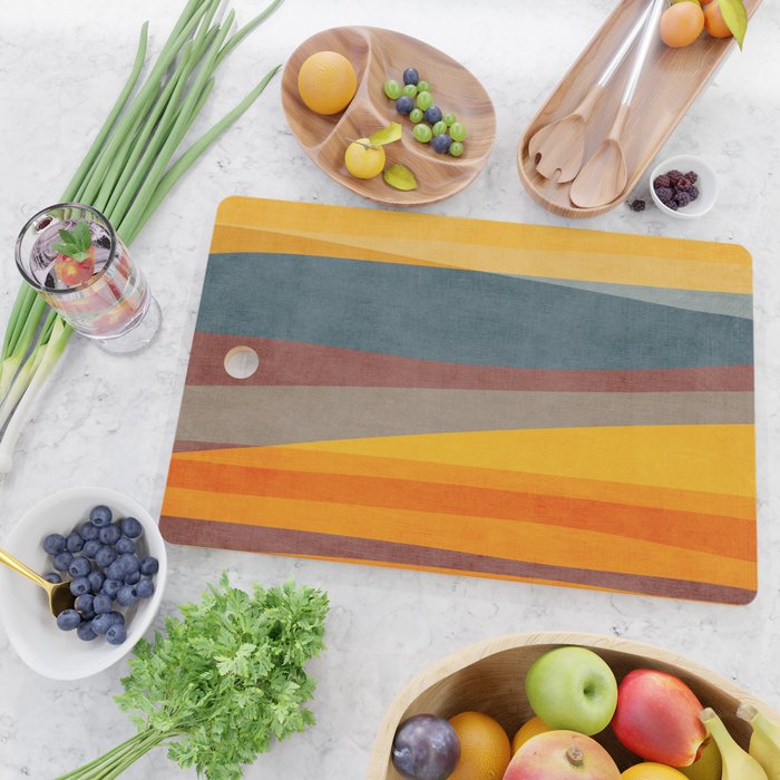 Orange Blue Yellow Beige Modern MCM Art Cutting Board Gallery Image 2