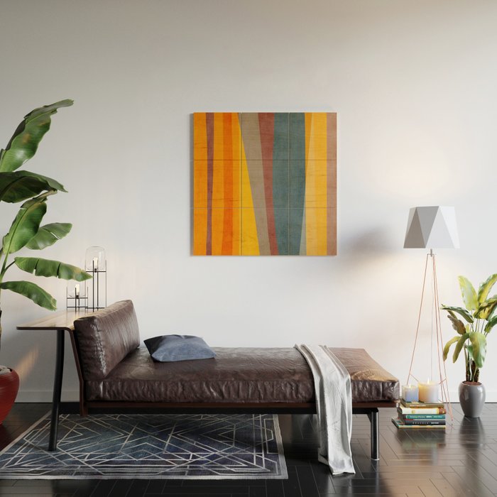 Orange Blue Yellow Beige Modern MCM Art Wood Wall Art Gallery Image 2