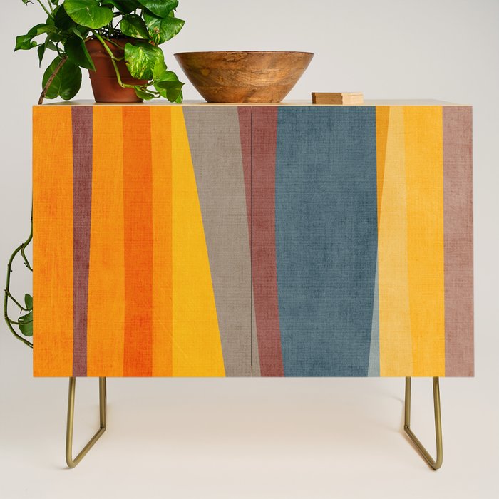 Orange Blue Yellow Beige Modern MCM Art Credenza Gallery Image 1