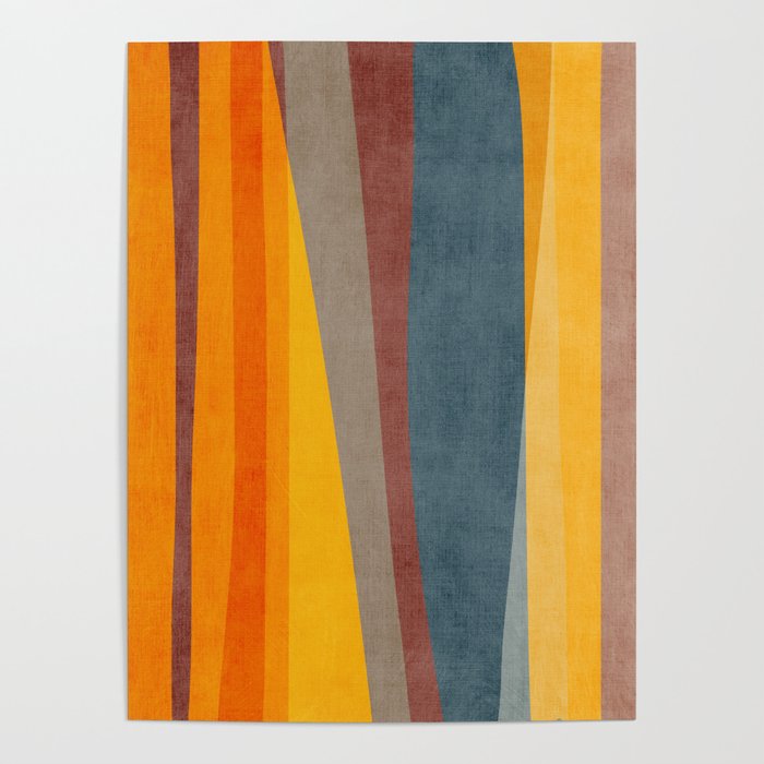 Orange Blue Yellow Beige Modern MCM Art Poster Gallery Image 4
