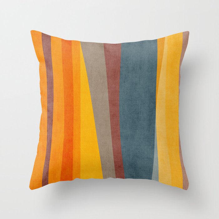Orange Blue Yellow Beige Modern MCM Art Throw Pillow Gallery Image 1