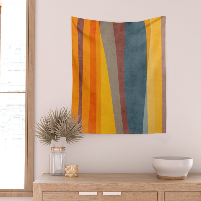 Orange Blue Yellow Beige Modern MCM Art Wall Tapestry Gallery Image 2
