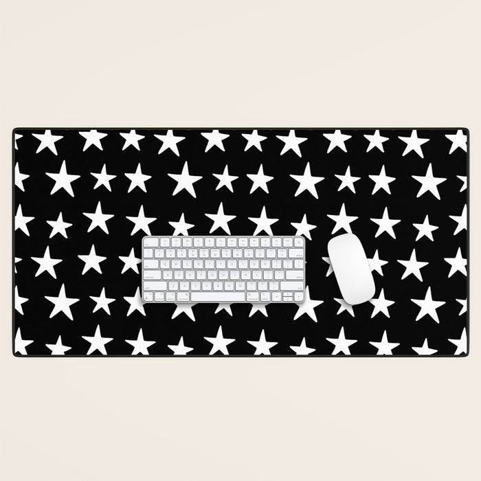 Star Pattern White On Black Desk Mat Gallery Image 1