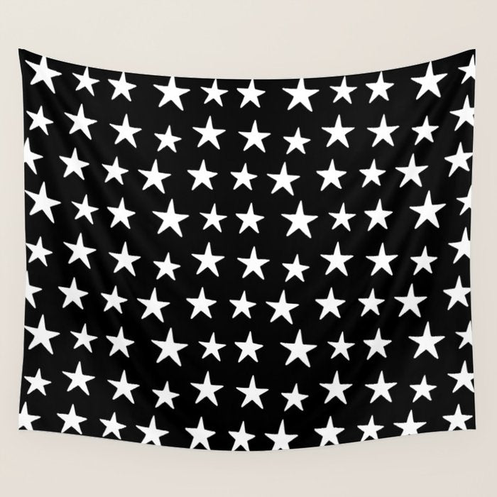 Star Pattern White On Black Wall Tapestry Gallery Image 4
