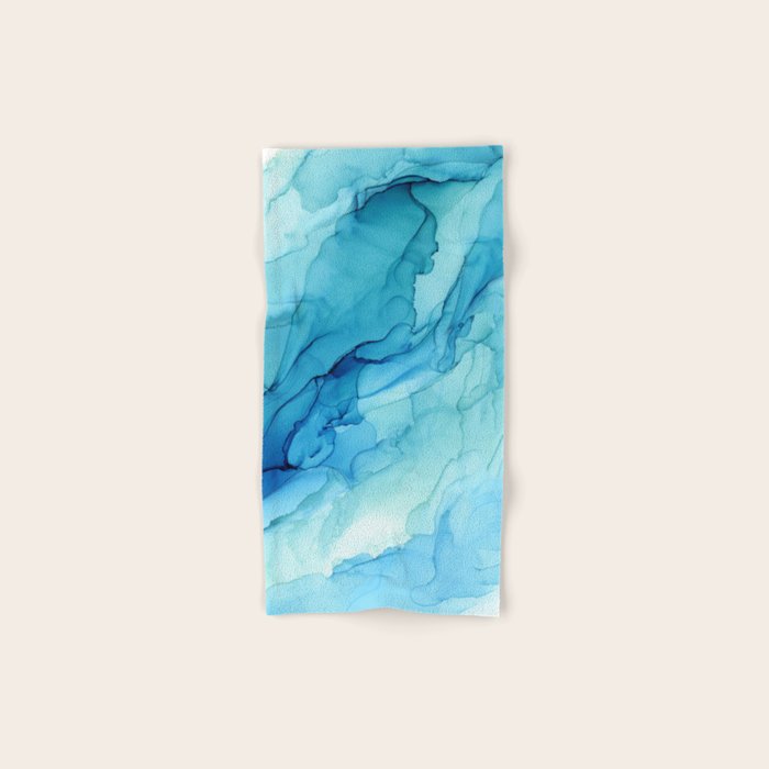 Emerald Sea Waves - Abstract Ombre Flowing Ink Bath Towel Gallery Image 1
