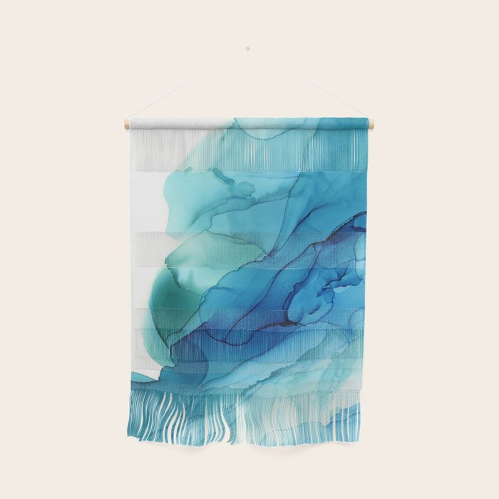 Emerald Sea Waves - Abstract Ombre Flowing Ink Wall Hanging Gallery Image 1