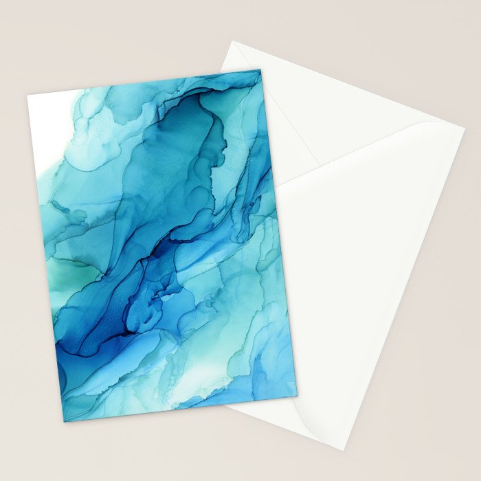 Emerald Sea Waves - Abstract Ombre Flowing Ink Stationery Card Gallery Image 2