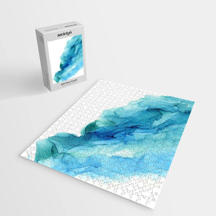 Emerald Sea Waves - Abstract Ombre Flowing Ink Jigsaw Puzzle Gallery Image 2