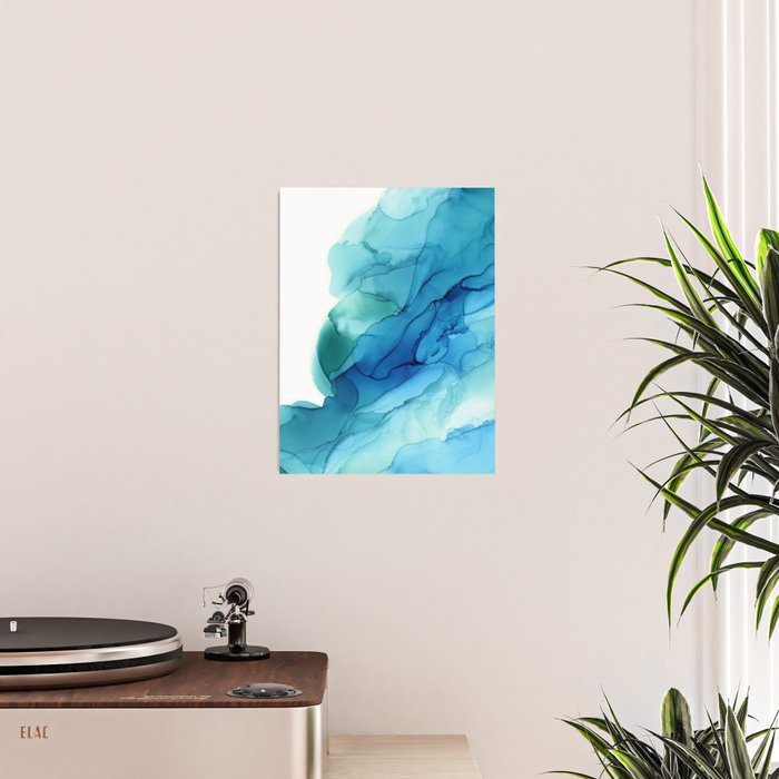 Emerald Sea Waves - Abstract Ombre Flowing Ink Poster Gallery Image 2