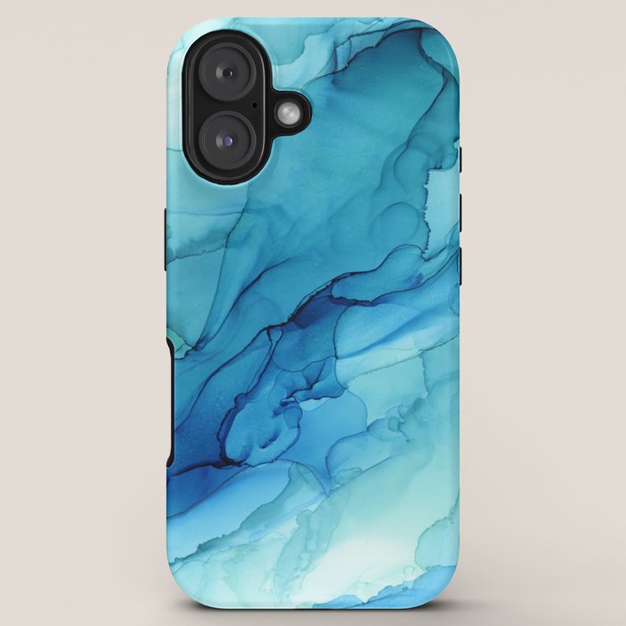 Emerald Sea Waves - Abstract Ombre Flowing Ink iPhone Case Gallery Image 5