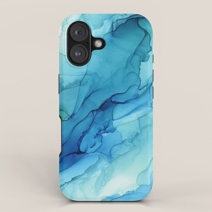Emerald Sea Waves - Abstract Ombre Flowing Ink iPhone Case Gallery Image 1