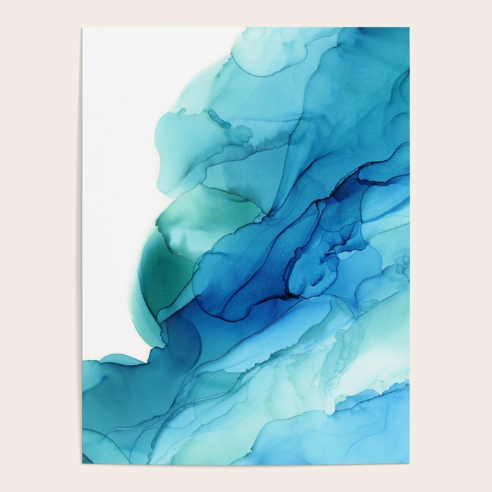Emerald Sea Waves - Abstract Ombre Flowing Ink Poster Gallery Image 4