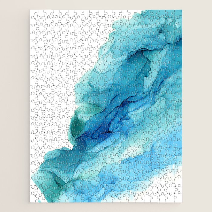 Emerald Sea Waves - Abstract Ombre Flowing Ink Jigsaw Puzzle Gallery Image 1