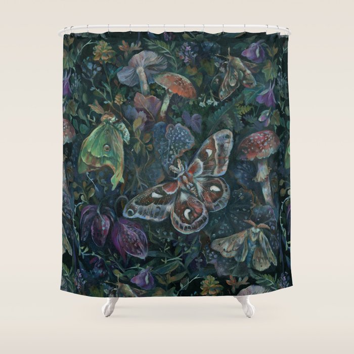Atlas Moth  Mushroom Night Shower Curtain Gallery Image 1