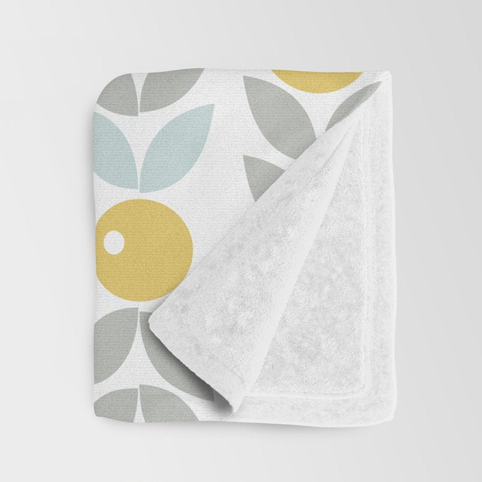 Mid Century Modern Retro Leaf and Circle Pattern Throw Blanket Gallery Image 3