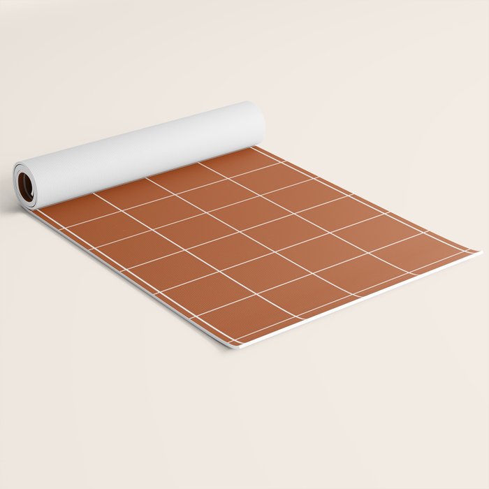 Windowpane Check Grid (white/burnt orange) Yoga Mat Gallery Image 2