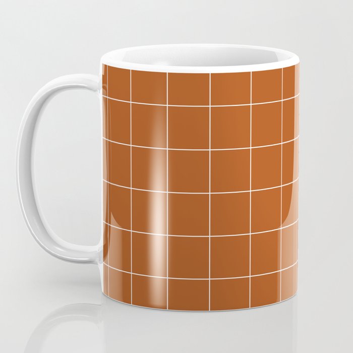 Windowpane Check Grid (white/burnt orange) Coffee Mug Gallery Image 3