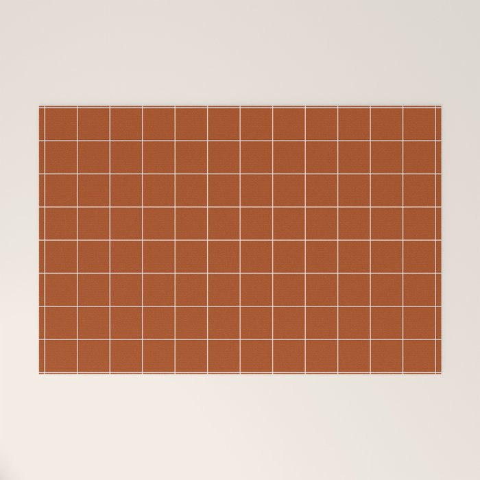 Windowpane Check Grid (white/burnt orange) Welcome Mat Gallery Image 1