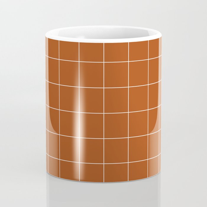 Windowpane Check Grid (white/burnt orange) Coffee Mug Gallery Image 4