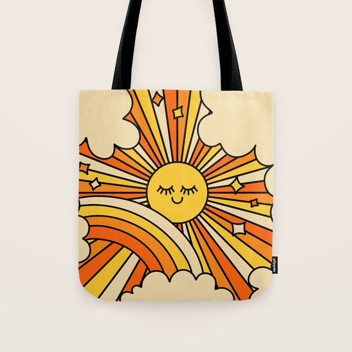 The Happiest Sun Retro Groovy 70s Orange Yellow Tote Bag Gallery Image 1