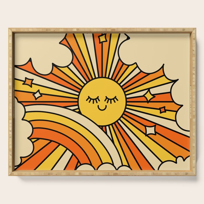 The Happiest Sun Retro Groovy 70s Orange Yellow Serving Tray Gallery Image 1