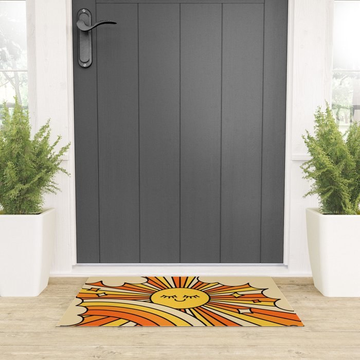 The Happiest Sun Retro Groovy 70s Orange Yellow Welcome Mat Gallery Image 3