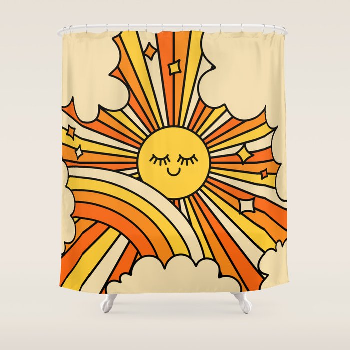 The Happiest Sun Retro Groovy 70s Orange Yellow Shower Curtain Gallery Image 1