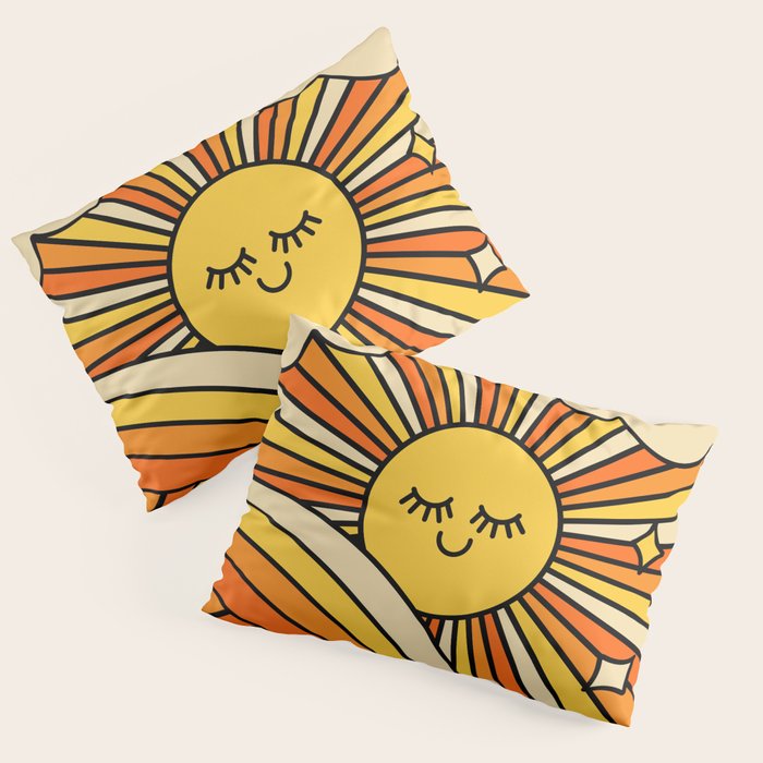 The Happiest Sun Retro Groovy 70s Orange Yellow Pillow Sham Gallery Image 1