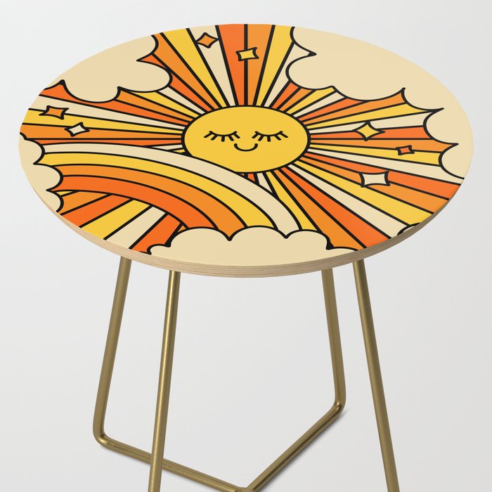 The Happiest Sun Retro Groovy 70s Orange Yellow Side Table Gallery Image 2