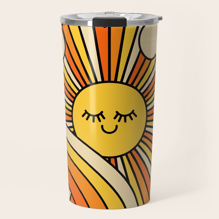 The Happiest Sun Retro Groovy 70s Orange Yellow Travel Mug Gallery Image 1