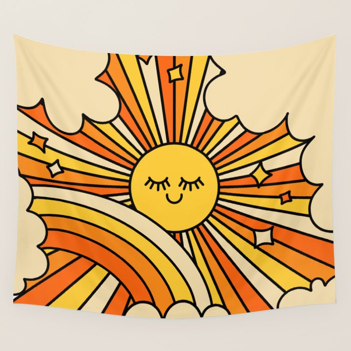 The Happiest Sun Retro Groovy 70s Orange Yellow Wall Tapestry Gallery Image 4