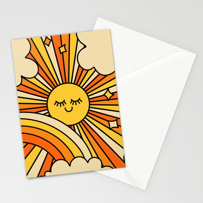The Happiest Sun Retro Groovy 70s Orange Yellow Stationery Card Gallery Image 2