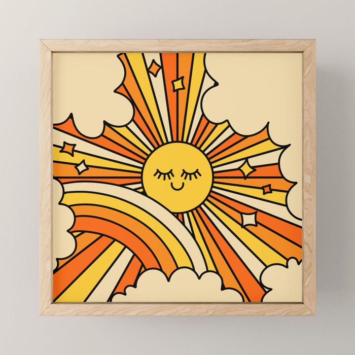 The Happiest Sun Retro Groovy 70s Orange Yellow Mini Art Print Gallery Image 1