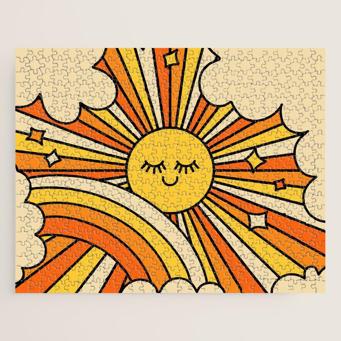 The Happiest Sun Retro Groovy 70s Orange Yellow Jigsaw Puzzle Gallery Image 1