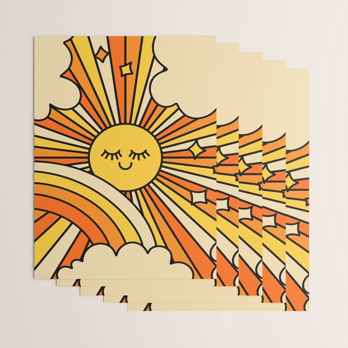 The Happiest Sun Retro Groovy 70s Orange Yellow Wrapping Paper Gallery Image 3
