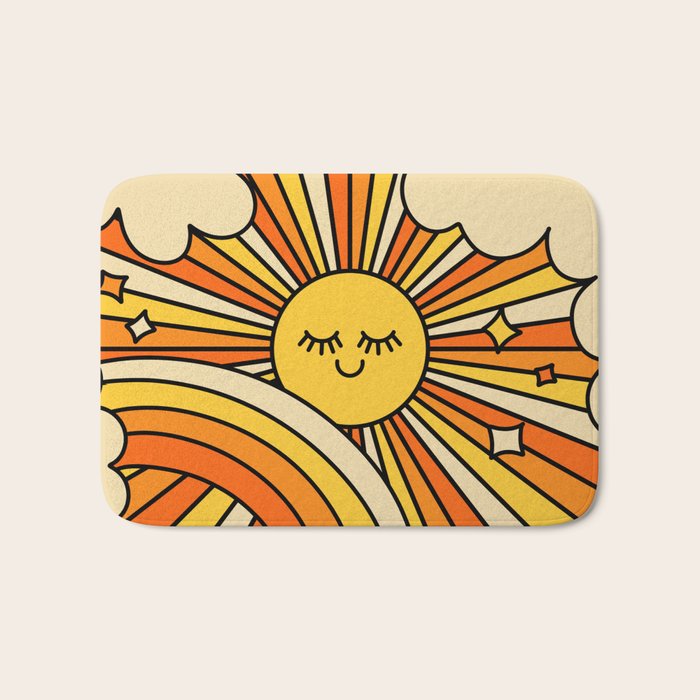 The Happiest Sun Retro Groovy 70s Orange Yellow Bath Mat Gallery Image 1