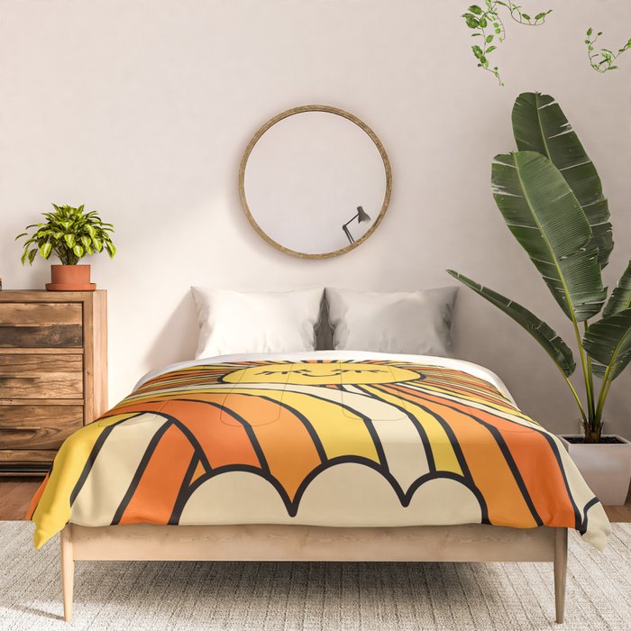 The Happiest Sun Retro Groovy 70s Orange Yellow Comforter Gallery Image 3