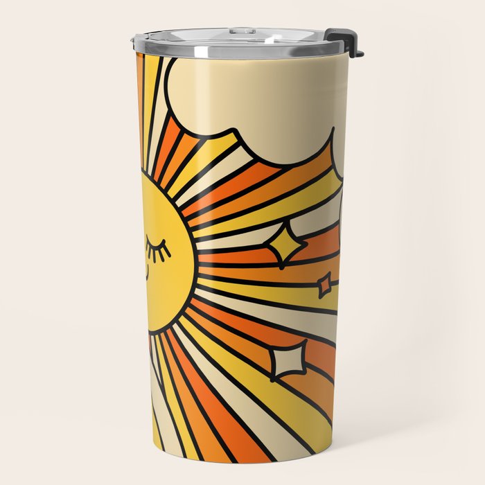The Happiest Sun Retro Groovy 70s Orange Yellow Travel Mug Gallery Image 2