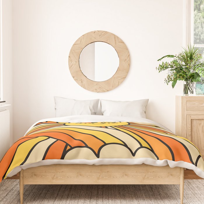 The Happiest Sun Retro Groovy 70s Orange Yellow Duvet Cover Gallery Image 3