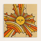 The Happiest Sun Retro Groovy 70s Orange Yellow Wood Wall Art Gallery Image 1