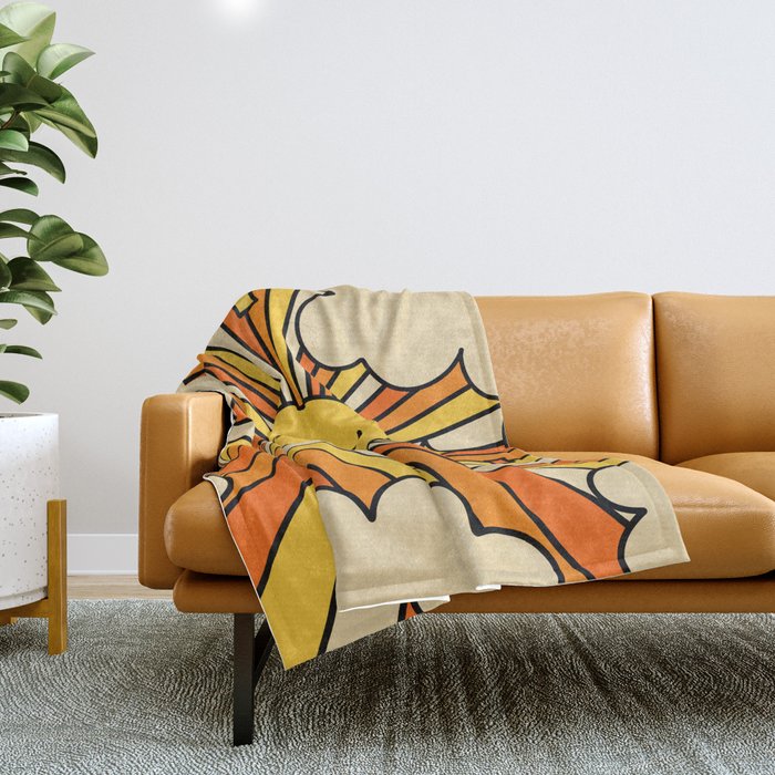 The Happiest Sun Retro Groovy 70s Orange Yellow Throw Blanket Gallery Image 1