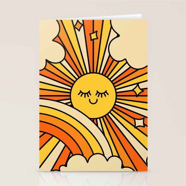 The Happiest Sun Retro Groovy 70s Orange Yellow Stationery Card Gallery Image 1