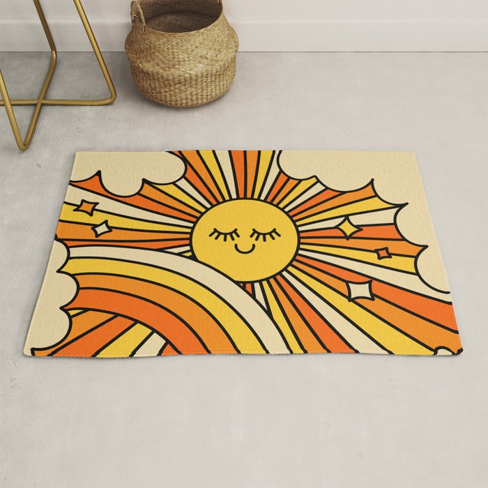 The Happiest Sun Retro Groovy 70s Orange Yellow Rug Gallery Image 1